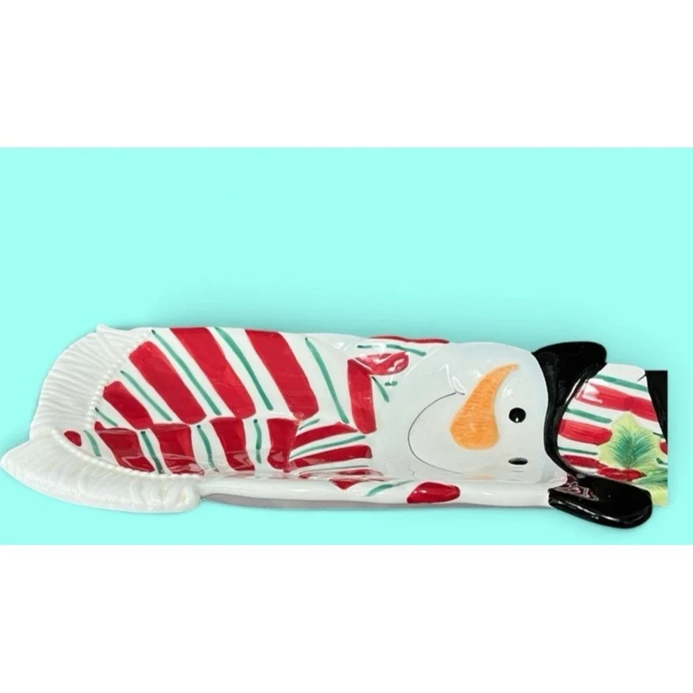 Fitz & Floyd Snack Therapy Snowman Candy Canape Serving Plate Bowl Christmas Fun